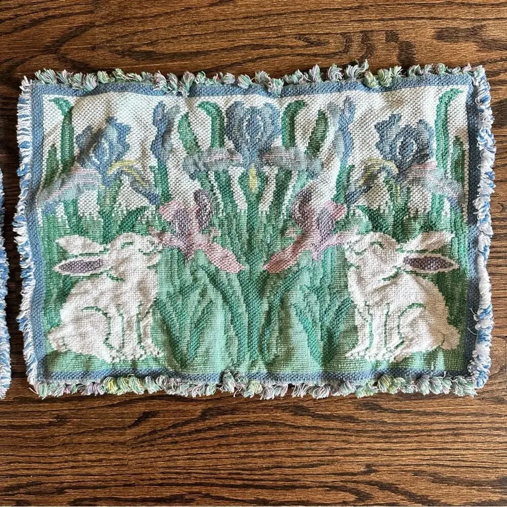 Vintage Park B. Smith placemats Easter Bunny Tulip Cottage Tapestry set of 2